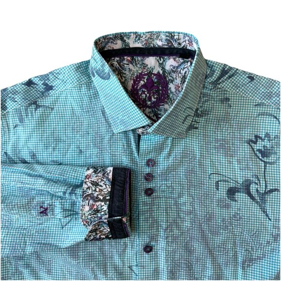 Au Noir Button Down Shirt Mens 3 Long Sleeve Flip Cuff Geometric Blue Medium - Picture 1 of 7